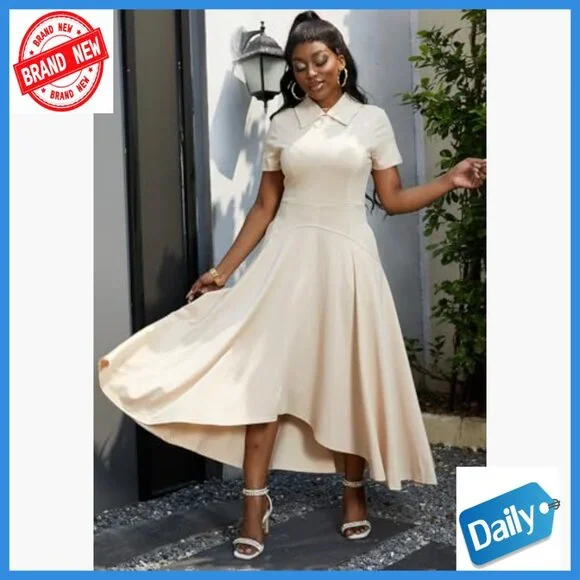 Short Sleeve A-Line Formal Party Dress with Back Zipper and Asymmetrical Hem - Picture 6 of 7